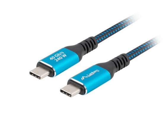 CABO USB-C M/M USB4 0,5M 240W 8K 60HZ PRETO-AZUL LANBERG