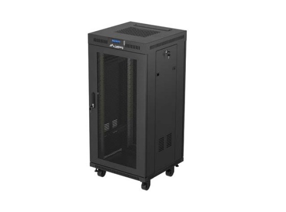 ARMÁRIO DE INSTALAÇÃO PARA MONTAGEM EM BASTIDOR 19" 24U 600X600 PRETO LCD PORTA PERFURADA LANBERG (EMBALAGEM PLANA) V2