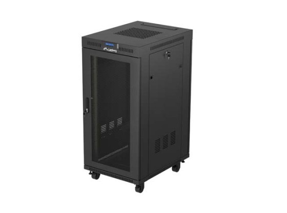 ARMÁRIO DE INSTALAÇÃO PARA MONTAGEM EM BASTIDOR 19" 24U 600X800 PRETO LCD PORTA PERFURADA LANBERG (EMBALAGEM PLANA) V2