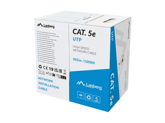 CABO LAN CAT.5E UTP 305M SOLID CU LSZH GREY CPR + FLUKE PASSED LANBERG