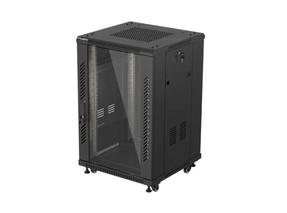 ARMÁRIO DE RACK DE 19", AUTÓNOMO, 18U/600X600 (EM CAIXA) COM PORTA DE VIDRO, PRETO, LANBERG