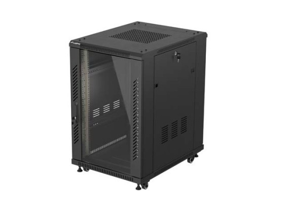 ARMÁRIO DE RACK DE 19", AUTÓNOMO, 18U/600X800 (EM CAIXA) COM PORTA DE VIDRO, PRETO, LANBERG