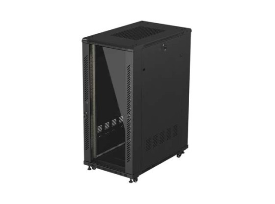 ARMÁRIO DE RACK DE 19", AUTÓNOMO, 27U/600X1000 (EM CAIXA) COM PORTA DE VIDRO, PRETO, LANBERG