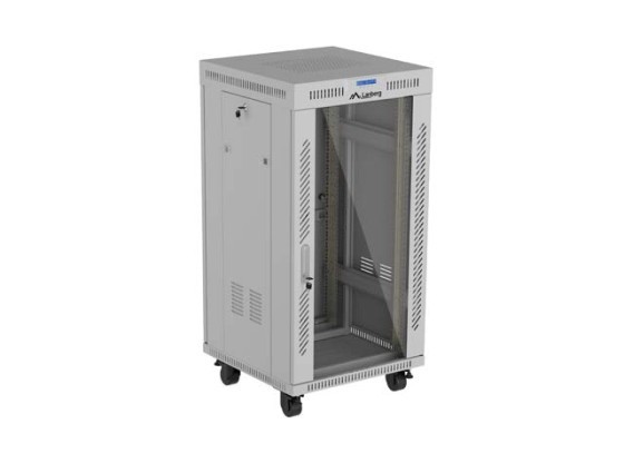ARMÁRIO DE RACK DE 19", AUTÓNOMO, 22U/600X600 (EM CAIXA) COM PORTA DE VIDRO, LCD CINZENTO, LANBERG V2