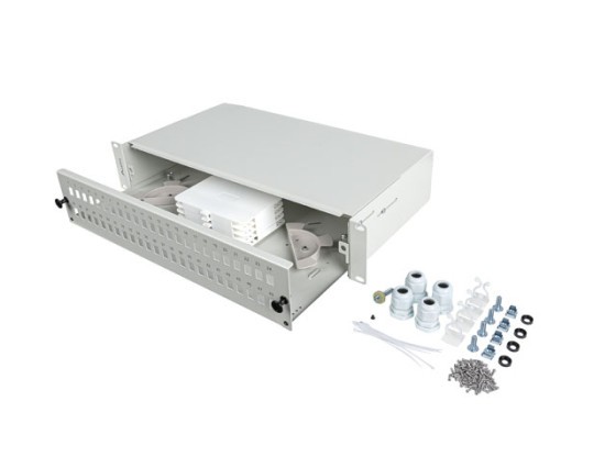 PAINEL DE LIGAÇÃO DE FIBRA ÓTICA LANBERG 19" 2U PARA MONTAGEM EM RACK 48XSC SIMPLEX/48XLC DUPLEX CINZENTO + ACESSÓRIOS
