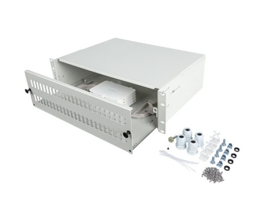 PAINEL DE LIGAÇÃO DE FIBRA ÓTICA LANBERG 19" 3U PARA MONTAGEM EM RACK 48XSC DUPLEX / 48XLC QUAD CINZENTO + ACESSÓRIOS