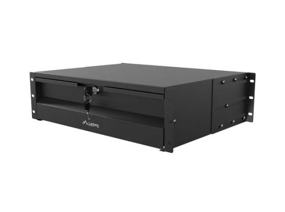 Gaveta de 19" 3U/483 x 360 mm, capacidade máxima de carga até 90 kg, montagem em 4 pontos, preta, LANBERG