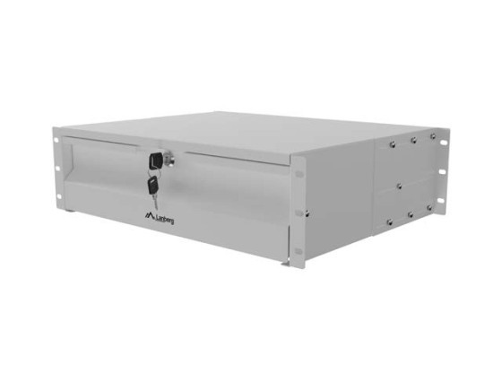 Gaveta de 19" 3U/483 x 360 mm, capacidade máxima de carga até 90 kg, montagem em 4 pontos, cinzenta, LANBERG
