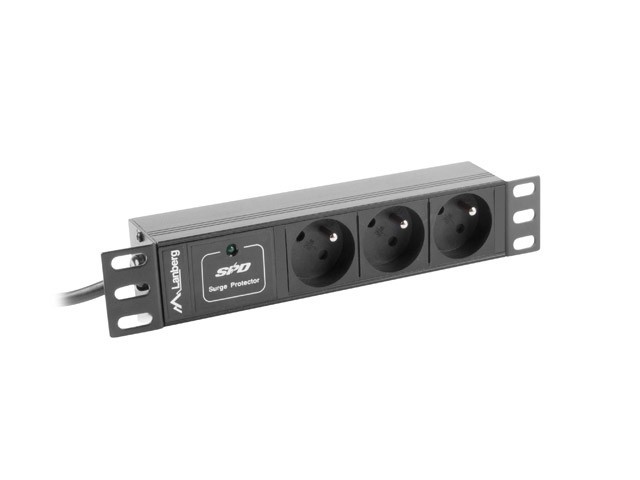 UNIDADE DE DISTRIBUIÇÃO DE ENERGIA (PDU) 10" LANBERG 1U 10A 2M 3X TOMADAS FRANCESAS PRETO C14