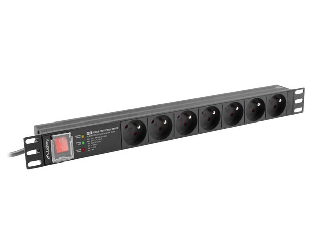 UNIDADE DE DISTRIBUIÇÃO DE ENERGIA (PDU) PRO 19" LANBERG 1U 16A 2M 7X TOMADAS FRANCESAS SPD-3MP PRETO