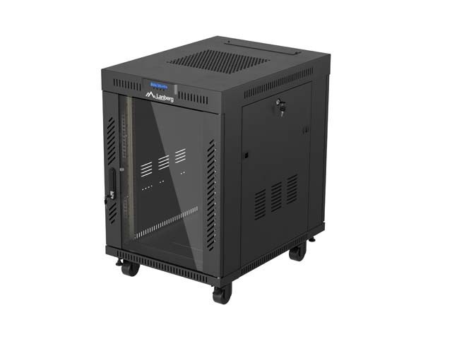ARMÁRIO RACK DE 19" DE INSTALAÇÃO LIVRE 15U/600X800 (EMBALAGEM PLANA) COM PORTA DE VIDRO LCD PRETO LANBERG V2