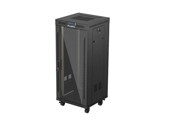 ARMÁRIO RACK DE 19" DE INSTALAÇÃO LIVRE 27U/600X600 (EMBALAGEM PLANA) COM PORTA DE VIDRO LCD PRETO LANBERG V2