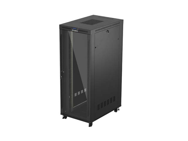 ARMÁRIO RACK 19" DE INSTALAÇÃO LIVRE 42U/800X1200 (EMBALAGEM PLANA) COM PORTA DE VIDRO LCD PRETO LANBERG V2