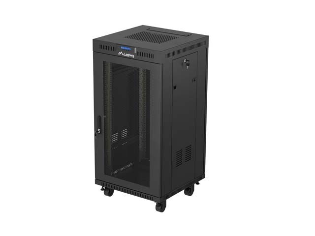 ARMÁRIO RACK DE 19" DE INSTALAÇÃO LIVRE 22U/600X600 (EMBALAGEM PLANA) COM PORTA DE REDE LCD PRETO LANBERG V2