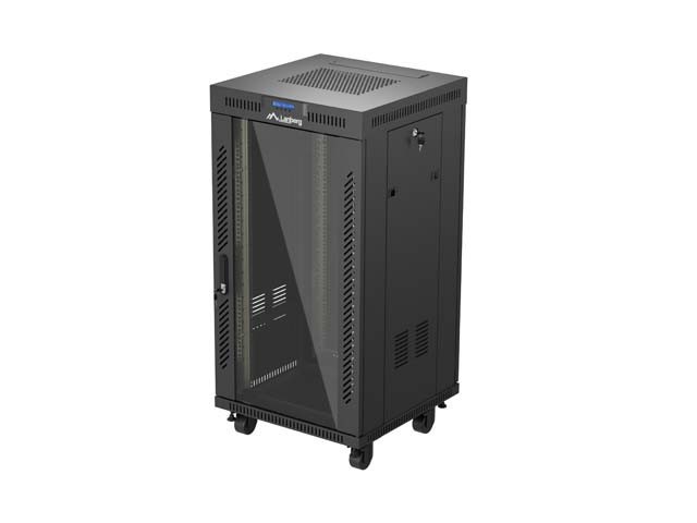 RACK DE INSTALAÇÃO 19" 22U 600X600 PORTA DE VIDRO LANBERG PRETO (EMBALAGEM PLANA) V2
